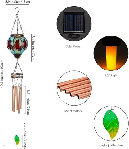 Starsoul Solar Wind Chimes for Outside, Cardinal Hot Air Balloon with Flickering Flame Solar Wind Chime, Glass Windchimes Outdoors Garden Decor, Gift for Mother's Day Mom Grandma