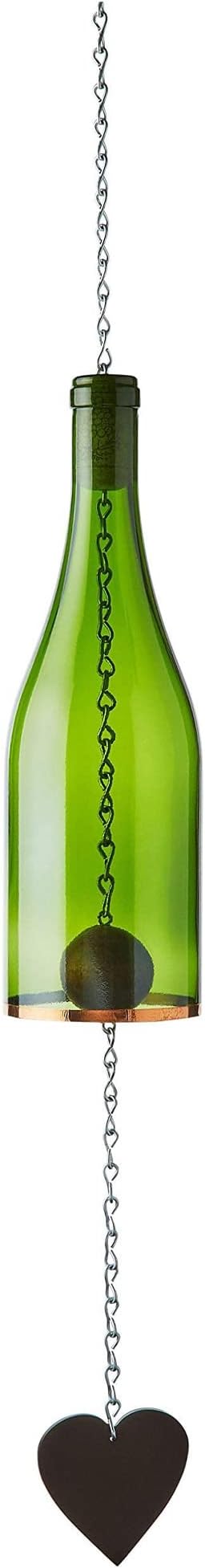 Blue Ridge Mountain Gifts Wine Bottle Wind Chime - Wind Chimes for Outside & Inside Decor, Handcrafted Wine Glass Bottle Wind Chimes, Suncatcher Whimsical Home Decor Gifts for Women (Green)