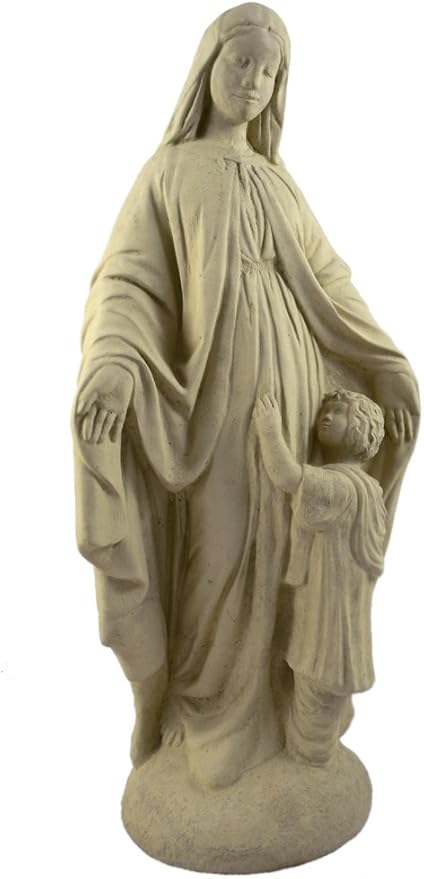 Vintage-Style Madonna and Child Cast Stone Garden Statue, 24"