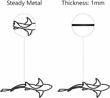 CREATCABIN Black Metal Fish Wall Art Modern Iron Wall Decor Marine Nautical Shark Sculpture Minimalist Hanging Sign Summer Ocean Ornament for Indoor Outdoor Kitchen Bathroom Patio Pool 15.7 x 5.9 Inch