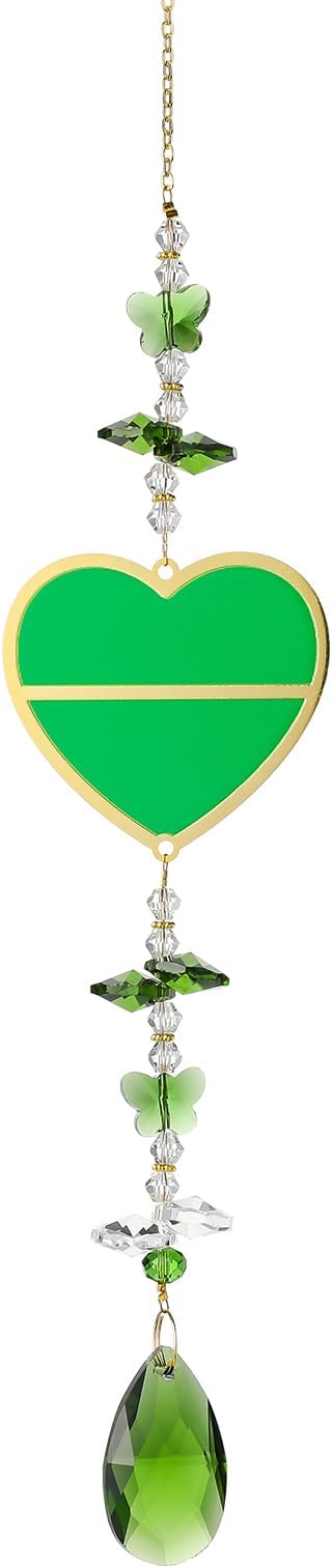 Crystal Sun Catcher Green Heart Suncatchers for Windows Hanging Healing Crystals Rainbow Maker Ornament Gift for Wife Mom
