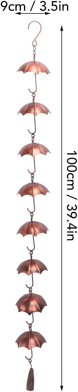 Alomejor Decorative Umbrella Rain Chain, 39.4 Inch Iron 8 Cup Bell for Home Garden Patio, Vintage Chain Decoration for Garden Decoration