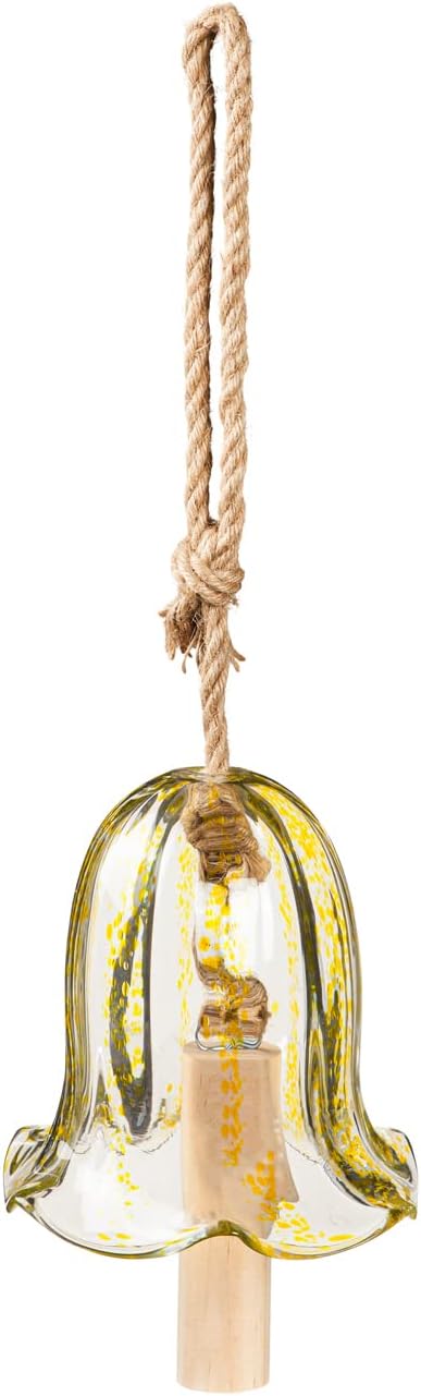 Evergreen Colorful Art Glass Bell Wind Chime | Yellow| Solid Wood Striker | Natural Deep Tone | 7 Inches Tall | Beautiful Gift for Patio, Garden, Outdoor Home décor