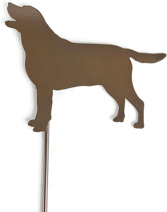 Pets and Farm Animals Metal Garden Landscape Stake (9" Wide Labrador Dog on Stake, Gloss Brown)