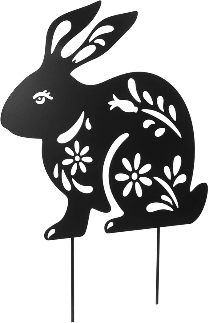 Yardwe Metal Rabbit Garden Stake 10.62X8.46 Inch Outdoor Lawn Ornament Bunny Silhouette Decorative Yard Art for Patio Garden Walkway and Easter Yard Stakes