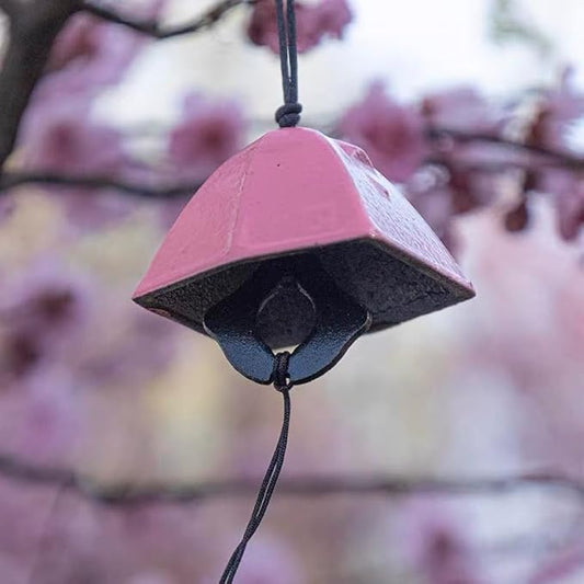 Japanese Tent Shape Lucky Traditional Wind Chimes for Outside, Iwachu Cast Iron Bless Temple Wind Bell Memorial and Sympathy Small Wind Chimes for Good Luck Garden Bell, Patio, Balcony（Pink）