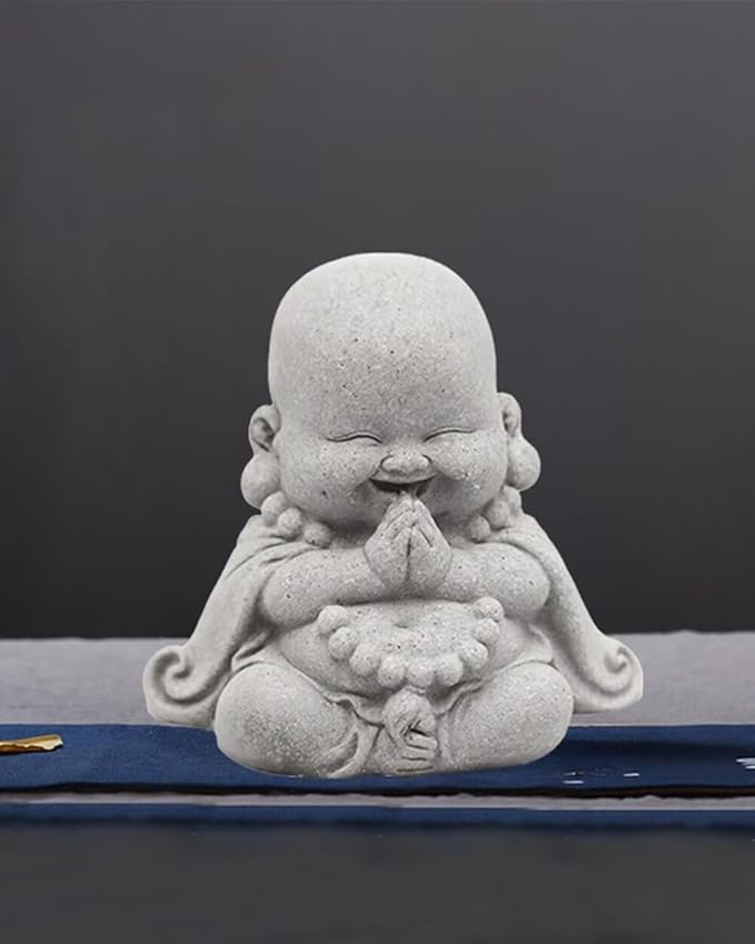 Mini Monk Buddha Statue Sandstone Statues Zen Monk Praying Statue Sculptures for Wealth Good Luck Feng Shui Decor Home Fish Tank Aquarium Garden (Style 18)