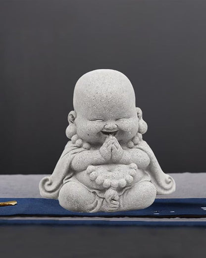 Mini Monk Buddha Statue Sandstone Statues Zen Monk Praying Statue Sculptures for Wealth Good Luck Feng Shui Decor Home Fish Tank Aquarium Garden (Style 18)