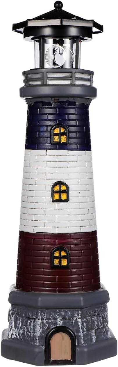 Solar Rotating Lighthouse Outdoor Lantern Garden Decor Resin Street Light - Black