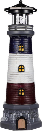 Solar Rotating Lighthouse Outdoor Lantern Garden Decor Resin Street Light - Black