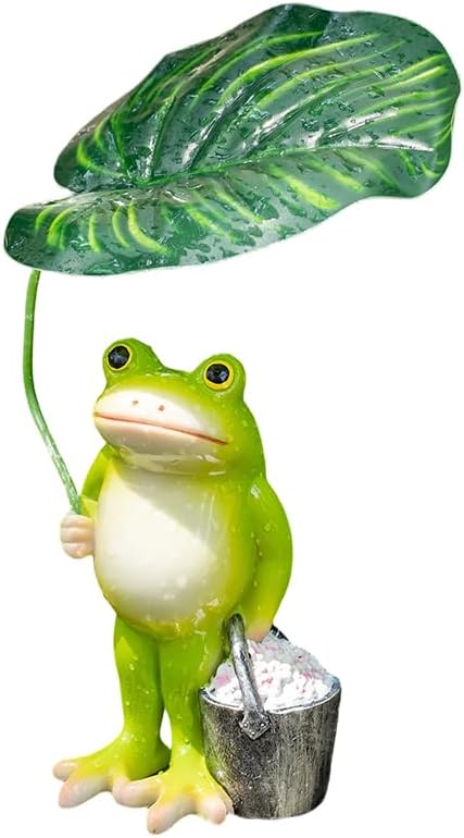 Adorable Animal Garden Statue with Umbrella - Charming Outdoor Decor for Yard, Patio, or Garden (Frog Carrying a Bucket)