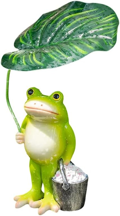 Adorable Animal Garden Statue with Umbrella - Charming Outdoor Decor for Yard, Patio, or Garden (Frog Carrying a Bucket)