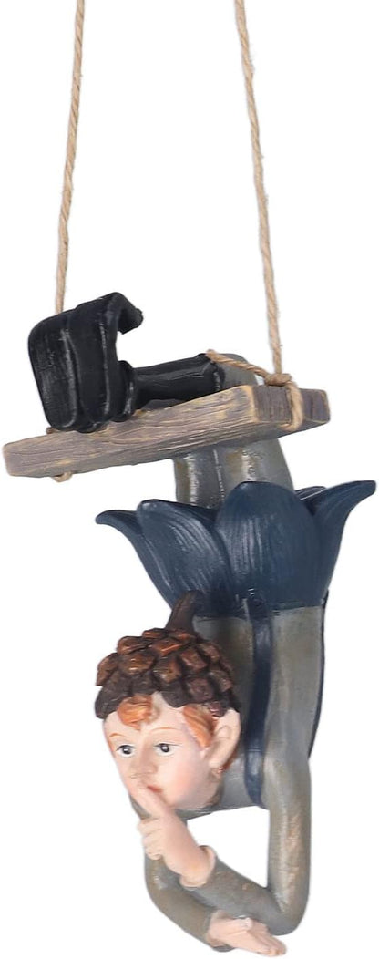 Outdoor Cute Hanging Statue Hanging Elf Statue Resin Swinging Garden Decoration Swing Elf Figurine for Fairy Garden Outdoor