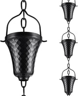 Rain Chains for Gutters Outside Black Powder Coated Downspouts Rain Catcher Diverter Metal Outdoor Decorative, 8.5 FT
