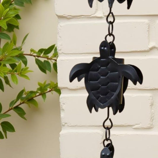 Gold & Garden Black Turtle Rain Chain, 16 Cups, 7.5 feet Long