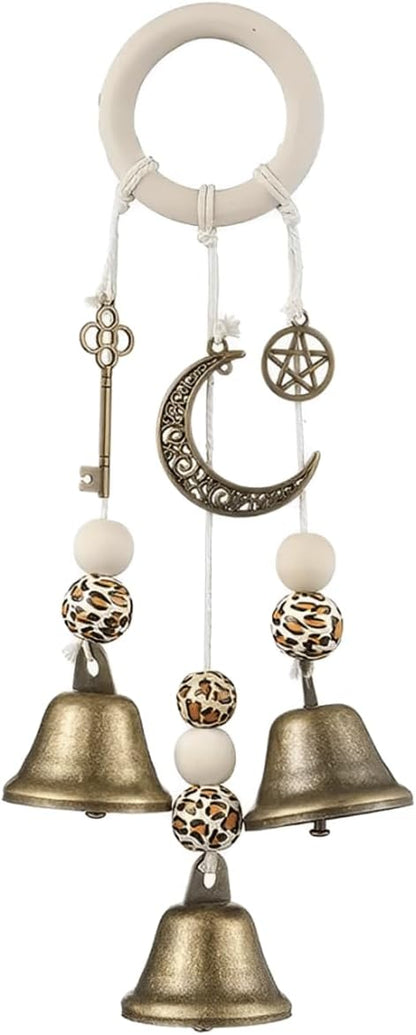 Witch Bells for Door Knob, Boho Hanger Wind Chimes Protection, Witchy Things Bell Strings with 3 Bells, Witchcraft Supplies Door Bell, Vintage Witch Decor for Home Room (Bronze-Colored)