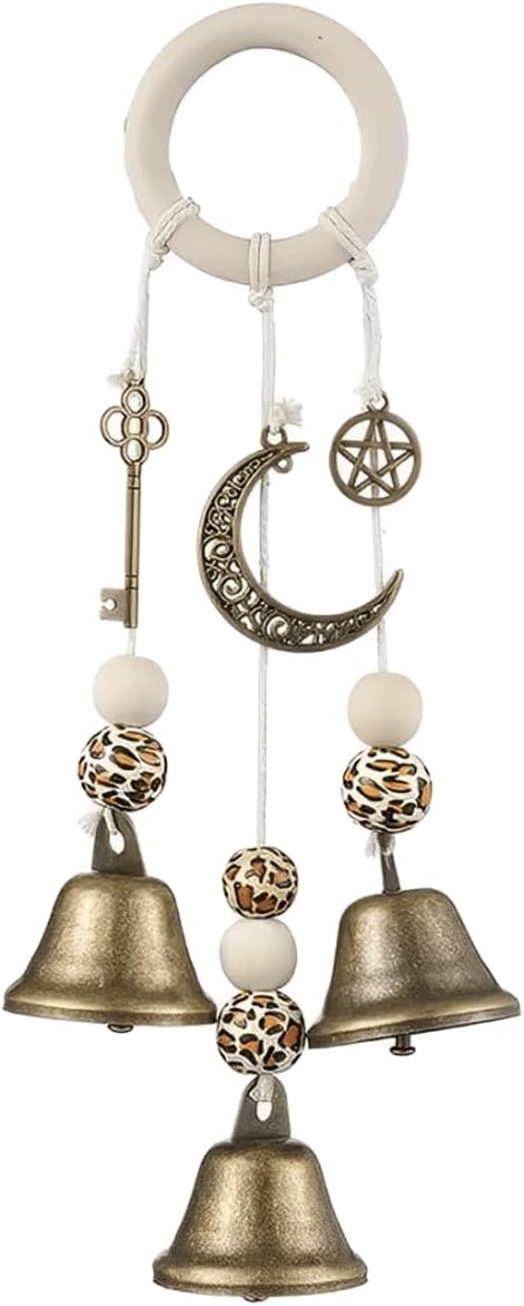 Witch Bells for Door Knob, Boho Hanger Wind Chimes Protection, Witchy Things Bell Strings with 3 Bells, Witchcraft Supplies Door Bell, Vintage Witch Decor for Home Room (Bronze-Colored)