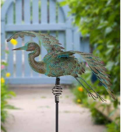 Regal Art & Gift Bird Bouncie Metal Garden Stake - Decorative Playful Outdoor Metal Sculpture for Lawn, Patio & Garden Décor - Crane