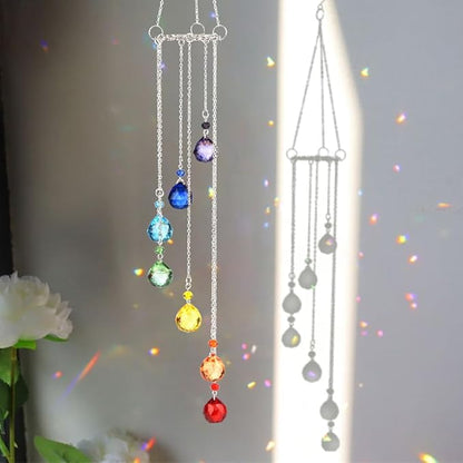 Rainbow Suncatcher Crystal Sun Catcher Colorful Prisms Wind Chime Garden Suncatchers for Windows Hanging Crystals Sun Catchers Wind Chimes for Outside Stained Glass Window Hanging Decor Windchimes