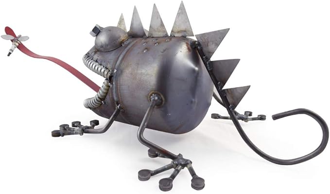 Modern Artisans Crazy Chameleon Lizard Reclaimed Metal Garden Sculpture with Bouncy Tongue, American Made, 30"