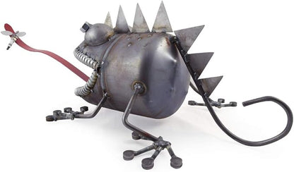 Modern Artisans Crazy Chameleon Lizard Reclaimed Metal Garden Sculpture with Bouncy Tongue, American Made, 30"
