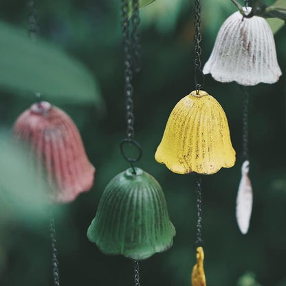 Japanese Traditional Lucky Small Wind Chimes for Outside, Iwachu Cast Iron Bless Temple Wind Bell Memorial and Sympathy Leaf Wind Chimes Outdoor or Indoor for Good Luck Garden, Patio, Balcony