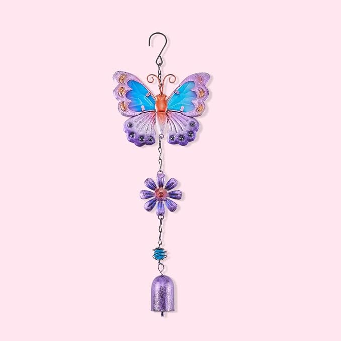 GORGECRAFT Butterfly Wind Chimes Purple Metal Iron Waterproof Animal Butterflies Flower Floral Decoration Glow Wind Catcher Chime with Bell for Indoor Outdoor Home Garden Festival Party