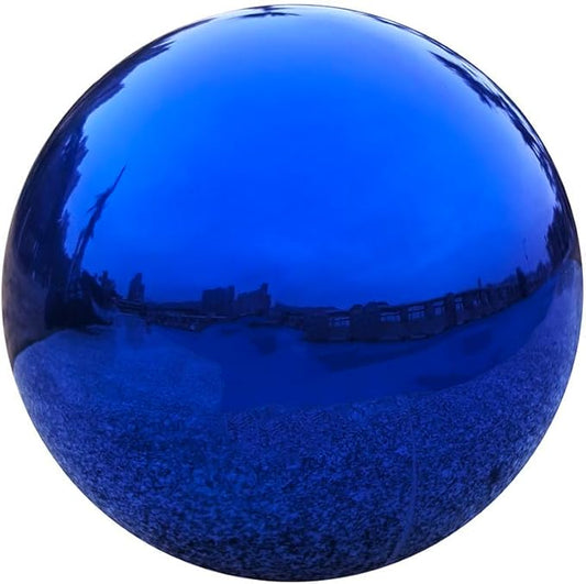 Gazing Ball for Garden Decor - 8-Inch Hollow Metal Sphere for Outdoor & Indoor Use, Patio, Yard, Flower Bed Accent Piece (Blue)