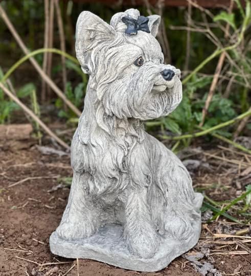 Yorkshire Terrier Statue Concrete Yorkie Figurine Black White Yorkie Sculpture Garden Animal Zen Garden Ornament