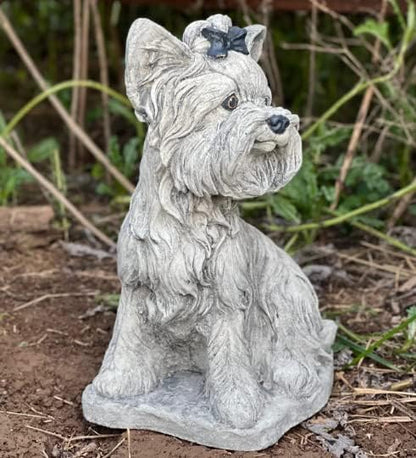 Yorkshire Terrier Statue Concrete Yorkie Figurine Black White Yorkie Sculpture Garden Animal Zen Garden Ornament