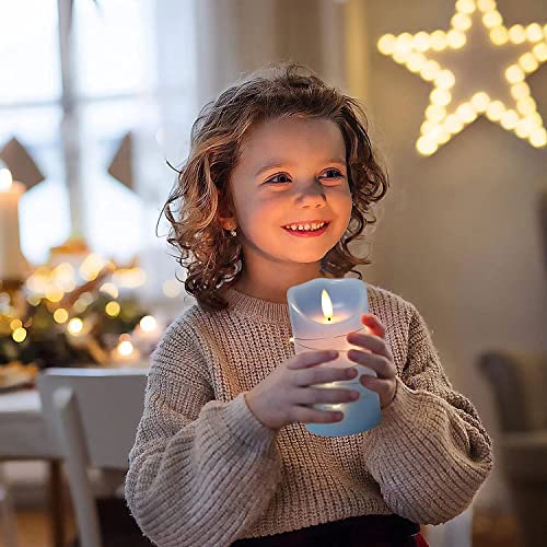 Sky Blue LED Flameless Candles - 3 Pack with Remote Control & Timer