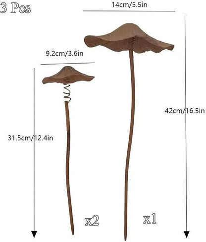 3 Pack Garden Mushroom Outdoor Decoration, Mushroom Statue Yard, Decorative Garden Stakes,Decor Plant Stakes, Metal Yard Art Outdoor, Plant Decorations for Pots-Spring-Action - Rust Finish