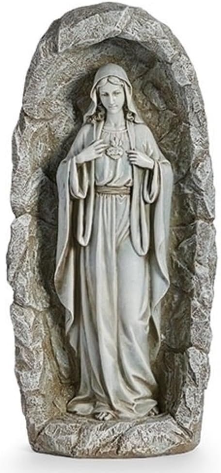 Roman Led Solar Immaculate Heart Garden Statue, 18.75-inch Height, Resin and Stone Mix, Outdoor, Garden Décor