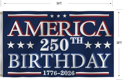 250 Years Of Freedom Blue Flags 3X5Ft, 250th Birthday Flag, Men Women Banner,Vibrant Colors, Double Stitched with 2 Brass Grommets, Bar Garden Street Decoration, GYM, Office Decor,Indoor Outdoor Use,Gifts. (Blue, 3x5ft)