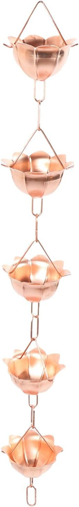 Hanging Rain Chain Copper, 1m Weatherproof Yard Rain Catcher Chain - Elegant Floral Design, Rust, Easy Installation for Garden and Temple (Petal Shaped)
