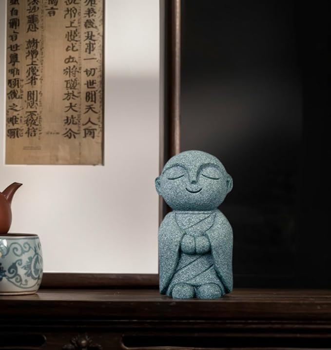 Mini Monk Buddha Statue Sandstone Statues Zen Monk Praying Statue Sculptures for Wealth Good Luck Feng Shui Decor Home Fish Tank Aquarium Garden (Style 10)