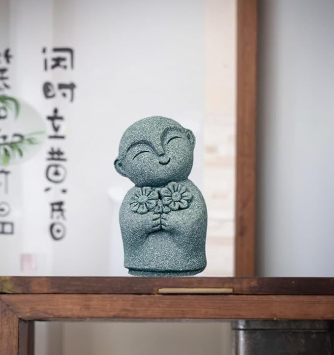 Mini Monk Buddha Statue Sandstone Statues Zen Monk Praying Statue Sculptures for Wealth Good Luck Feng Shui Decor Home Fish Tank Aquarium Garden (Style 12)