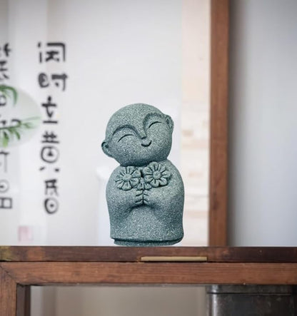 Mini Monk Buddha Statue Sandstone Statues Zen Monk Praying Statue Sculptures for Wealth Good Luck Feng Shui Decor Home Fish Tank Aquarium Garden (Style 12)