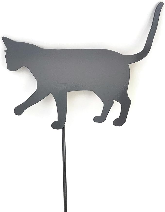Pets and Farm Animals Metal Garden Landscape Stake (11.5" Wide Cat on Stake, Gray)