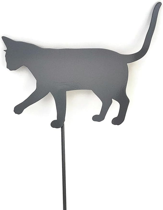 Pets and Farm Animals Metal Garden Landscape Stake (11.5" Wide Cat on Stake, Gray)