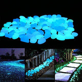 Unime Glow in The Dark Garden Pebbles Stones for Yard and Walkways Decor, DIY Decorative Luminous Stones in Blue (100 PCS)