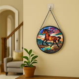 Stained Glass Window Hanging Running Horse 11.8in Sun Catchers Panel for Indoor Decorative Display for Mom Wife Lovers Festive
