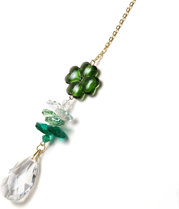 Matuna Four-Leaf Clover Crystal Suncatcher with Heart Prism Ball - Rainbow Maker Window Hanging Ornament for Car, Home, Garden (Black)