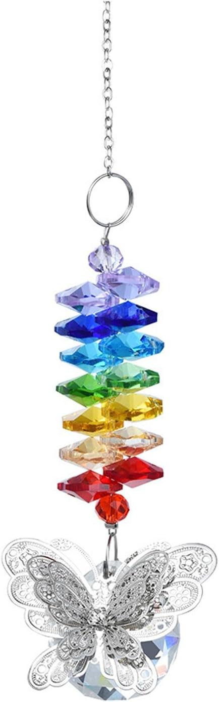 Crystal Sun Catchers Indoor Window Colorful & Clear Butterfly Faceted Wind Chime with Rainbow Refractions(Multi-Colored)