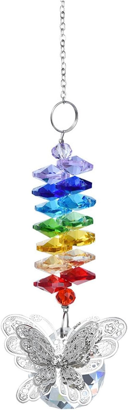 Crystal Sun Catchers Indoor Window Colorful & Clear Butterfly Faceted Wind Chime with Rainbow Refractions(Multi-Colored)