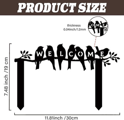 SUPERDANT Bird Welcome Metal Garden Decor Bird on a Branch Outdoor Garden Ornament Black Silhouette Outdoor Decor Animal Yard Stakes Decorative Metal Wall Art for Lawn Patio Gift for Gardeners