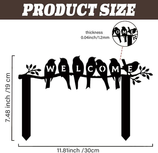 SUPERDANT Bird Welcome Metal Garden Decor Bird on a Branch Outdoor Garden Ornament Black Silhouette Outdoor Decor Animal Yard Stakes Decorative Metal Wall Art for Lawn Patio Gift for Gardeners
