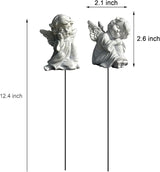 OwMell Set of 2 Decorative Angel Garden Stakes, Small Angel Fairy Garden Angel Ornaments, Cherub Angel Memorial Statue Flower Pot Decorations - Angels