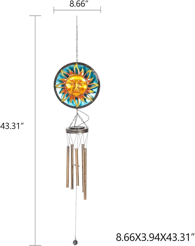 Asense Wind Chimes for Outside, Solar Powered LED Lights Sun Wind Chime, Outdoor Garden Lawn Yard Patio Decoration, Unique Hanging Decor Gifts