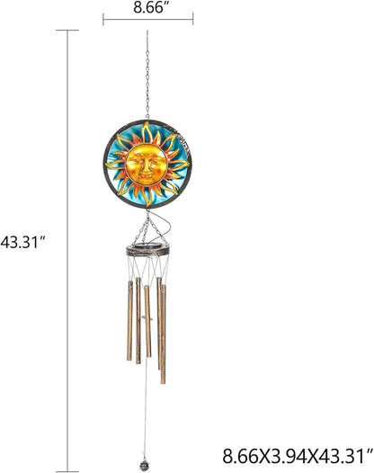 Asense Wind Chimes for Outside, Solar Powered LED Lights Sun Wind Chime, Outdoor Garden Lawn Yard Patio Decoration, Unique Hanging Decor Gifts
